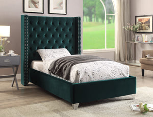 Aiden Velvet / Engineered Wood / Metal / Foam Contemporary Green Velvet Twin Bed - 50" W x 81" D x 56" H