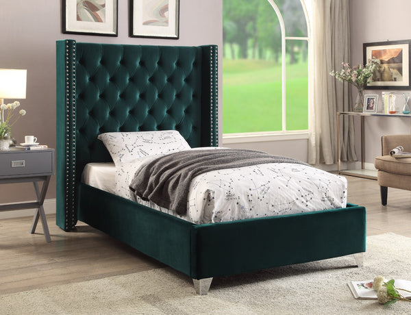 Aiden Velvet / Engineered Wood / Metal / Foam Contemporary Green Velvet Twin Bed - 50" W x 81" D x 56" H
