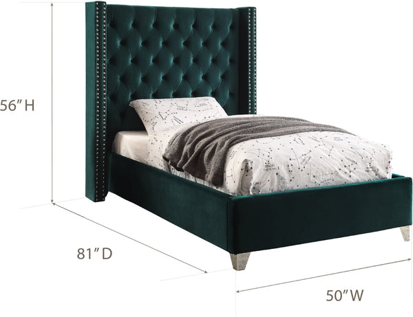 Aiden Velvet / Engineered Wood / Metal / Foam Contemporary Green Velvet Twin Bed - 50" W x 81" D x 56" H