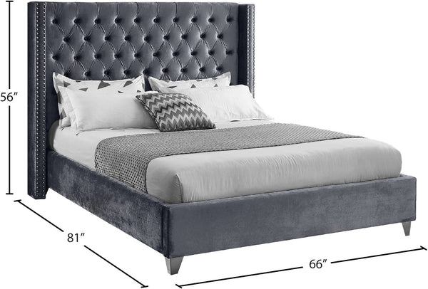 Aiden Velvet / Engineered Wood / Metal / Foam Contemporary Grey Velvet Full Bed - 66" W x 81" D x 56" H