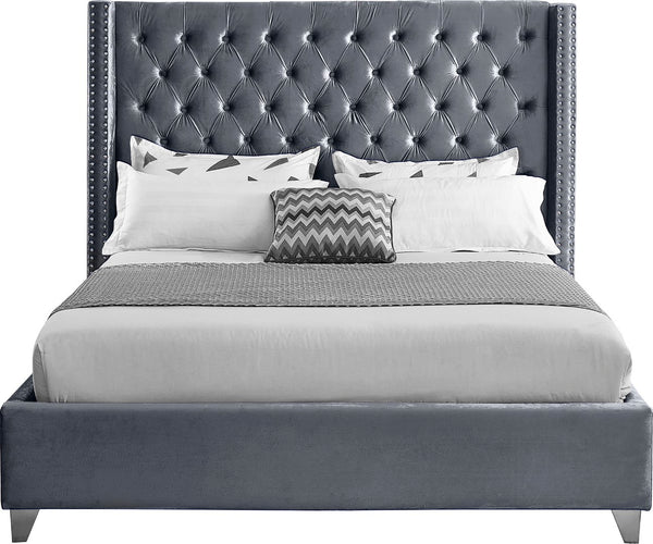 Aiden Velvet / Engineered Wood / Metal / Foam Contemporary Grey Velvet Full Bed - 66" W x 81" D x 56" H