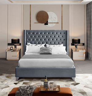 Aiden Velvet / Engineered Wood / Metal / Foam Contemporary Grey Velvet Full Bed - 66" W x 81" D x 56" H
