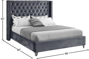 Aiden Velvet / Engineered Wood / Metal / Foam Contemporary Grey Velvet King Bed - 88" W x 86" D x 56" H