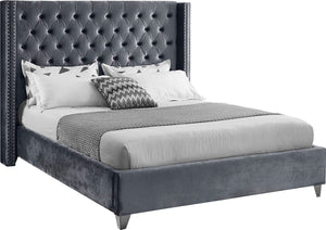 Aiden Velvet / Engineered Wood / Metal / Foam Contemporary Grey Velvet King Bed - 88" W x 86" D x 56" H