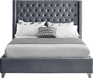 Aiden Velvet / Engineered Wood / Metal / Foam Contemporary Grey Velvet King Bed - 88" W x 86" D x 56" H