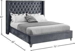Aiden Velvet / Engineered Wood / Metal / Foam Contemporary Grey Velvet Queen Bed - 72" W x 86" D x 56" H