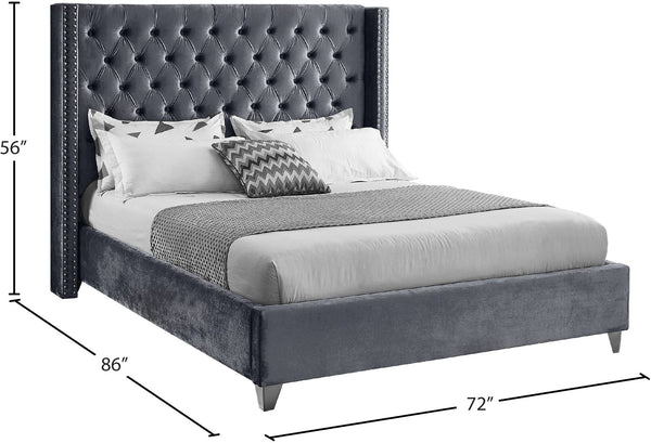 Aiden Velvet / Engineered Wood / Metal / Foam Contemporary Grey Velvet Queen Bed - 72" W x 86" D x 56" H