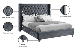 Aiden Velvet / Engineered Wood / Metal / Foam Contemporary Grey Velvet Queen Bed - 72" W x 86" D x 56" H