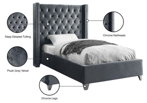 Aiden Velvet / Engineered Wood / Metal / Foam Contemporary Grey Velvet Twin Bed - 50" W x 81" D x 56" H