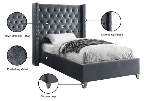Aiden Velvet / Engineered Wood / Metal / Foam Contemporary Grey Velvet Twin Bed - 50" W x 81" D x 56" H