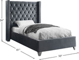 Aiden Velvet / Engineered Wood / Metal / Foam Contemporary Grey Velvet Twin Bed - 50" W x 81" D x 56" H