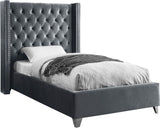 Aiden Velvet / Engineered Wood / Metal / Foam Contemporary Grey Velvet Twin Bed - 50" W x 81" D x 56" H