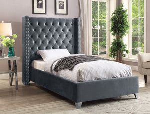 Aiden Velvet / Engineered Wood / Metal / Foam Contemporary Grey Velvet Twin Bed - 50" W x 81" D x 56" H