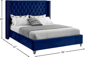 Aiden Velvet / Engineered Wood / Metal / Foam Contemporary Navy Velvet Full Bed - 66" W x 81" D x 56" H