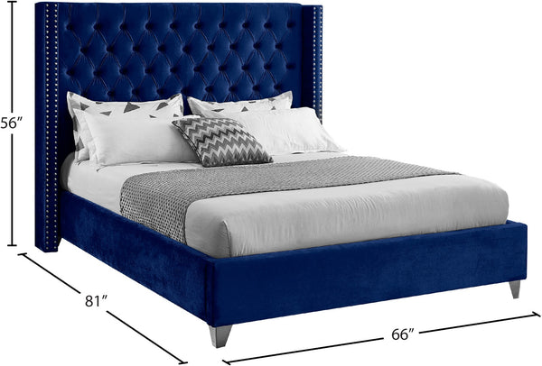 Aiden Velvet / Engineered Wood / Metal / Foam Contemporary Navy Velvet Full Bed - 66" W x 81" D x 56" H
