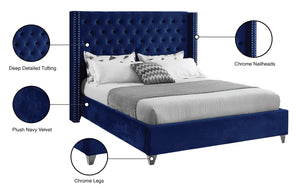 Aiden Velvet / Engineered Wood / Metal / Foam Contemporary Navy Velvet Full Bed - 66" W x 81" D x 56" H