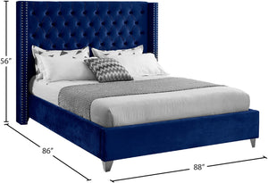 Aiden Velvet / Engineered Wood / Metal / Foam Contemporary Navy Velvet King Bed - 88" W x 86" D x 56" H