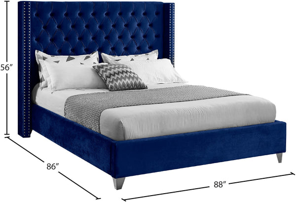 Aiden Velvet / Engineered Wood / Metal / Foam Contemporary Navy Velvet King Bed - 88" W x 86" D x 56" H