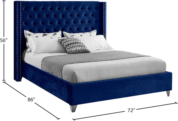 Aiden Velvet / Engineered Wood / Metal / Foam Contemporary Navy Velvet Queen Bed - 72" W x 86" D x 56" H