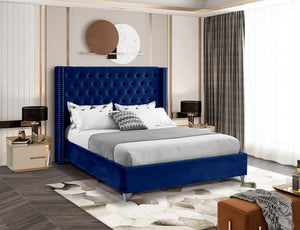 Aiden Velvet / Engineered Wood / Metal / Foam Contemporary Navy Velvet Queen Bed - 72" W x 86" D x 56" H