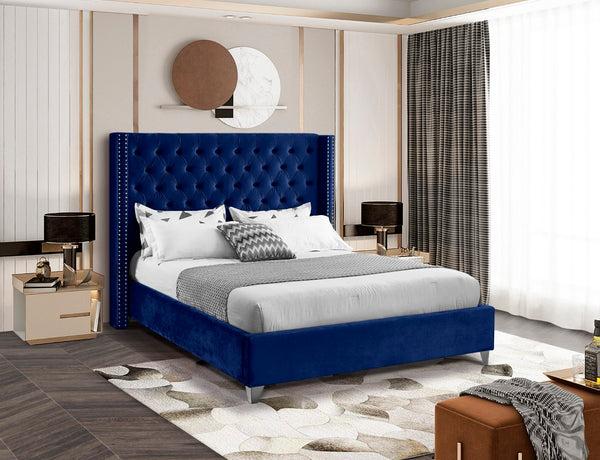 Aiden Velvet / Engineered Wood / Metal / Foam Contemporary Navy Velvet Queen Bed - 72" W x 86" D x 56" H
