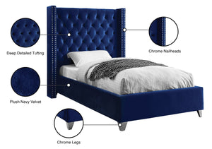 Aiden Velvet / Engineered Wood / Metal / Foam Contemporary Navy Velvet Twin Bed - 50" W x 81" D x 56" H
