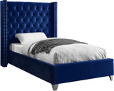 Aiden Velvet / Engineered Wood / Metal / Foam Contemporary Navy Velvet Twin Bed - 50" W x 81" D x 56" H