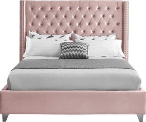 Aiden Velvet / Engineered Wood / Metal / Foam Contemporary Pink Velvet Full Bed - 66" W x 81" D x 56" H
