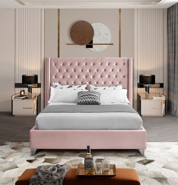 Aiden Velvet / Engineered Wood / Metal / Foam Contemporary Pink Velvet Full Bed - 66" W x 81" D x 56" H