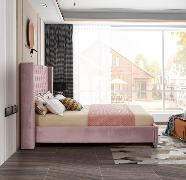 Aiden Velvet / Engineered Wood / Metal / Foam Contemporary Pink Velvet Full Bed - 66" W x 81" D x 56" H