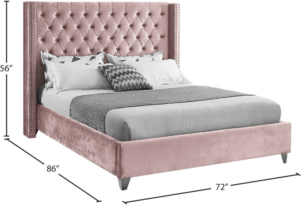Aiden Velvet / Engineered Wood / Metal / Foam Contemporary Pink Velvet Queen Bed - 72" W x 86" D x 56" H