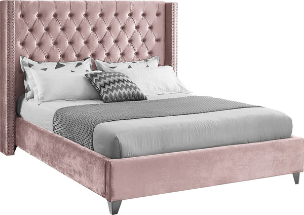 Aiden Velvet / Engineered Wood / Metal / Foam Contemporary Pink Velvet Queen Bed - 72" W x 86" D x 56" H