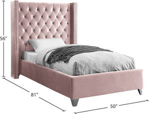 Aiden Velvet / Engineered Wood / Metal / Foam Contemporary Pink Velvet Twin Bed - 50" W x 81" D x 56" H