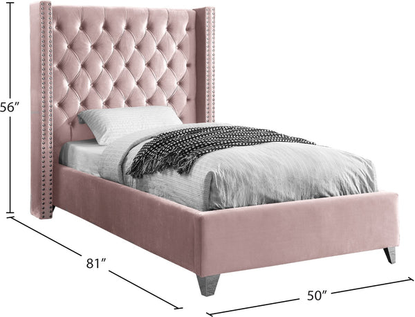 Aiden Velvet / Engineered Wood / Metal / Foam Contemporary Pink Velvet Twin Bed - 50" W x 81" D x 56" H