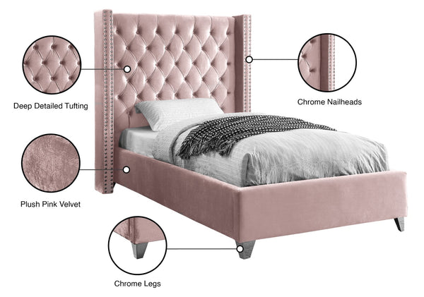 Aiden Velvet / Engineered Wood / Metal / Foam Contemporary Pink Velvet Twin Bed - 50" W x 81" D x 56" H