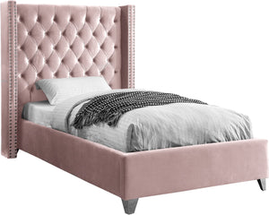 Aiden Velvet / Engineered Wood / Metal / Foam Contemporary Pink Velvet Twin Bed - 50" W x 81" D x 56" H