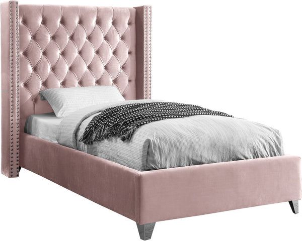 Aiden Velvet / Engineered Wood / Metal / Foam Contemporary Pink Velvet Twin Bed - 50" W x 81" D x 56" H