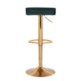 Ale Contemporary Adjustable Barstool in Gold Steel and Green Velvet by LumiSource - Set of 2