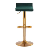 Ale Contemporary Adjustable Barstool in Gold Steel and Green Velvet by LumiSource - Set of 2