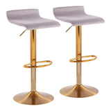 Ale Contemporary Adjustable Barstool in Gold Steel and Silver Velvet by LumiSource - Set of 2