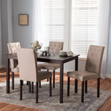 Baxton Studio Gardner Modern and Contemporary 5-Piece Dark Brown Finished Beige Fabric Upholstered Dining Set 
