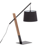 Archer Contemporary Table Lamp in Black Metal, Walnut Wood, and Black Linen Shade by LumiSource