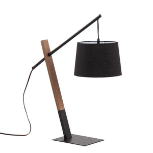 Archer Contemporary Table Lamp in Black Metal, Walnut Wood, and Black Linen Shade by LumiSource