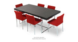 Madrid Dining Table Set: 6 Chair Aria Chrome Red Wool and Madrid Dining Table