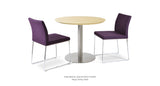 Aria Sled Set: Two Aria Sled Deep Maroon Wool and One Tango Wood Dining Table