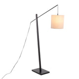 Arturo Contemporary Floor Lamp in Black Wood and Black Steel with Grey Fabric Shade by LumiSource