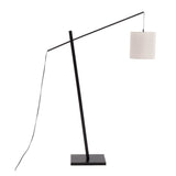 Arturo Contemporary Floor Lamp in Black Wood and Black Steel with Grey Fabric Shade by LumiSource