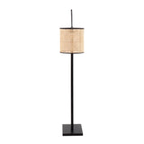 Arturo Contemporary Floor Lamp in Black Wood and Black Steel with Rattan Shade by LumiSource