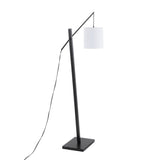 Arturo Contemporary Floor Lamp in Black Wood and Black Steel with White Fabric Shade by LumiSource