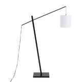 Arturo Contemporary Floor Lamp in Black Wood and Black Steel with White Fabric Shade by LumiSource